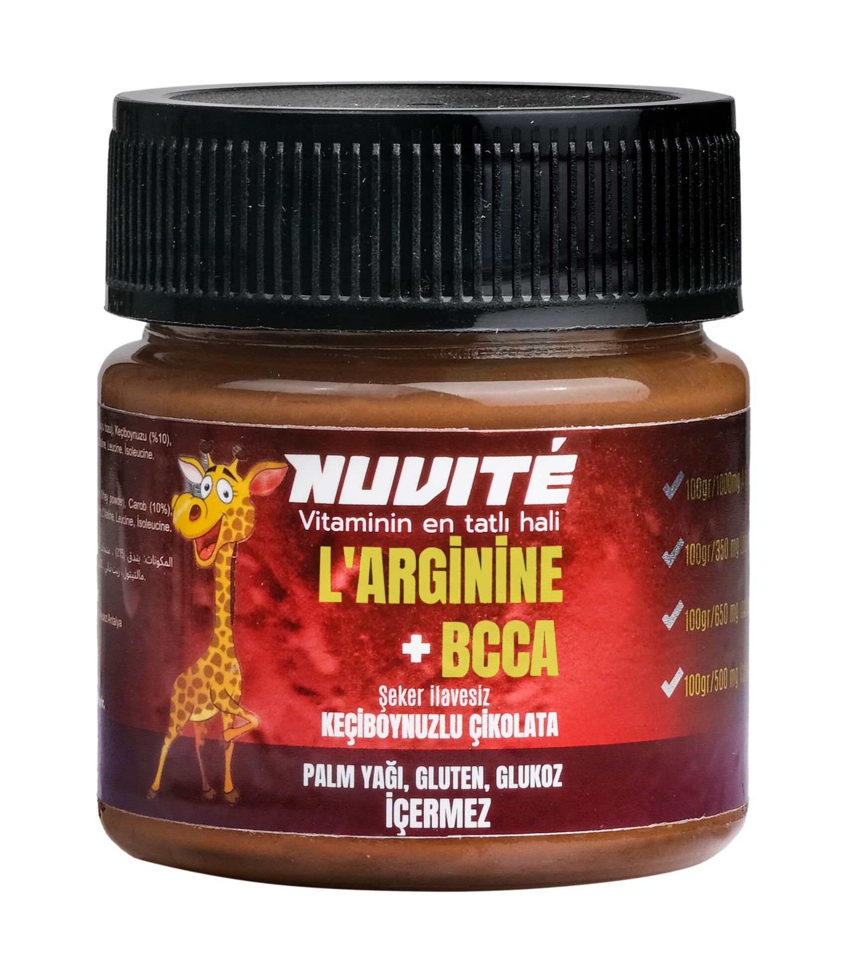NUVITE L-Arginine + BCAA 'lı Keçiboynuzlu Şekersiz Vitaminli Çikolata 200gr